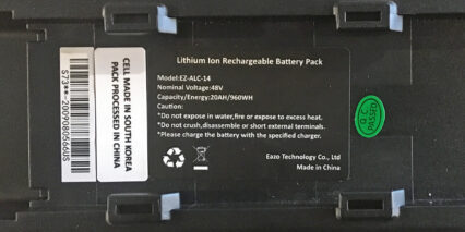 Super73 Rx Battery Specifications Label