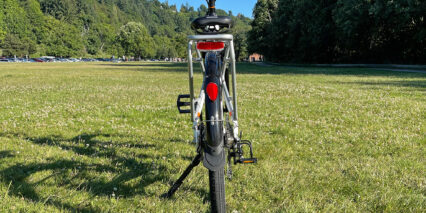 2021 Rad Power Bikes Radcity 5 Plus Step Thru Rear View With Spanninga Solo Light Brake And Blinking