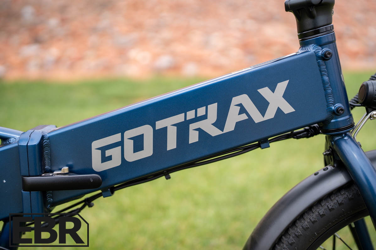 GoTrax E-Fold logo badge featured in the electric folding bike review