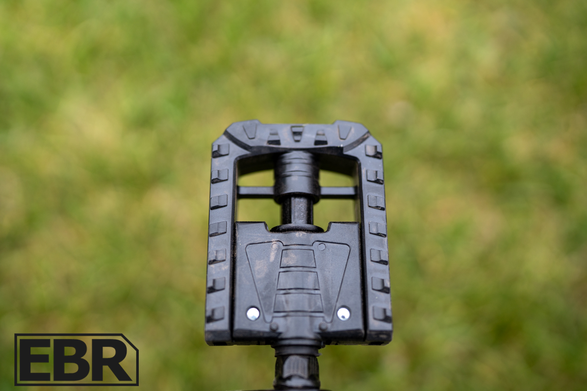 GoTrax E-Fold pedal detail showing folding pedal design for compact storage