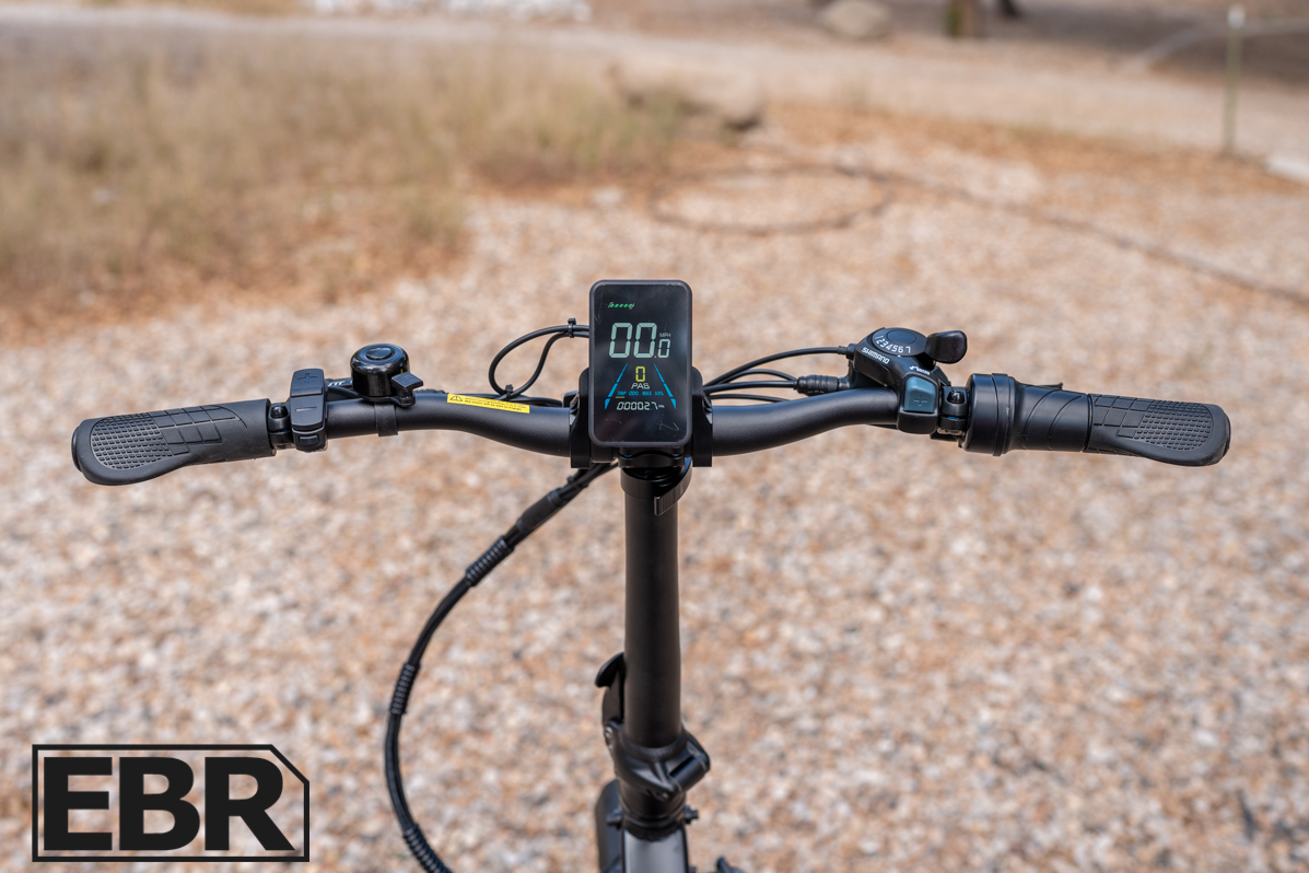 GoTrax F2 electric bike cockpit showing handlebars display and controls
