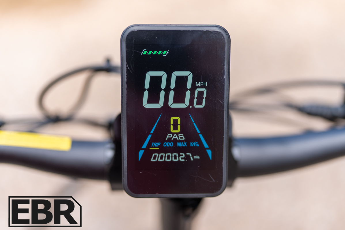 GoTrax F2 electric bike LCD display showing speed and battery information