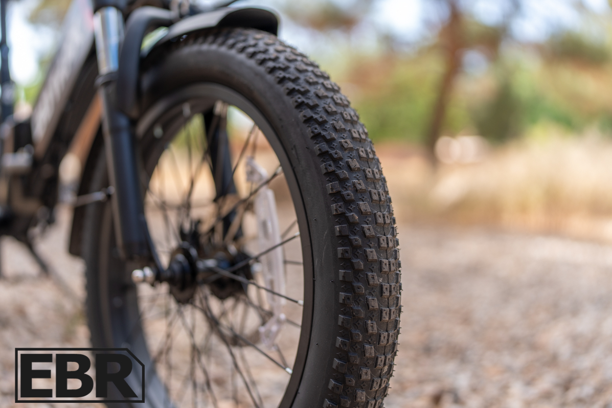 GoTrax F2 electric bike tire tread pattern close-up view