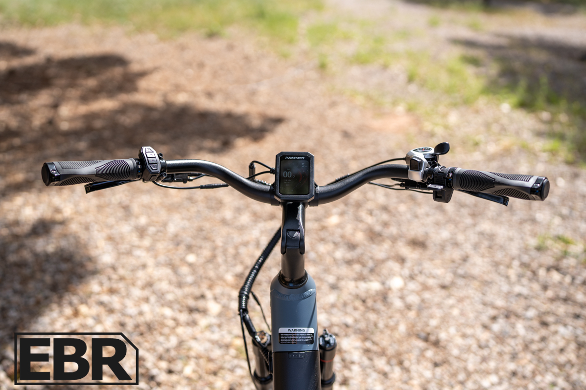 Puckipuppy Poodle electric bike cockpit showing handlebars display and controls