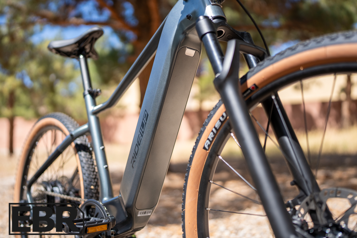 Ride1Up Vorsa Lite battery pack close-up view showing the integrated frame battery design