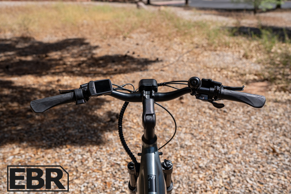 Ride1Up Vorsa Lite cockpit controls including handlebars display and brake levers