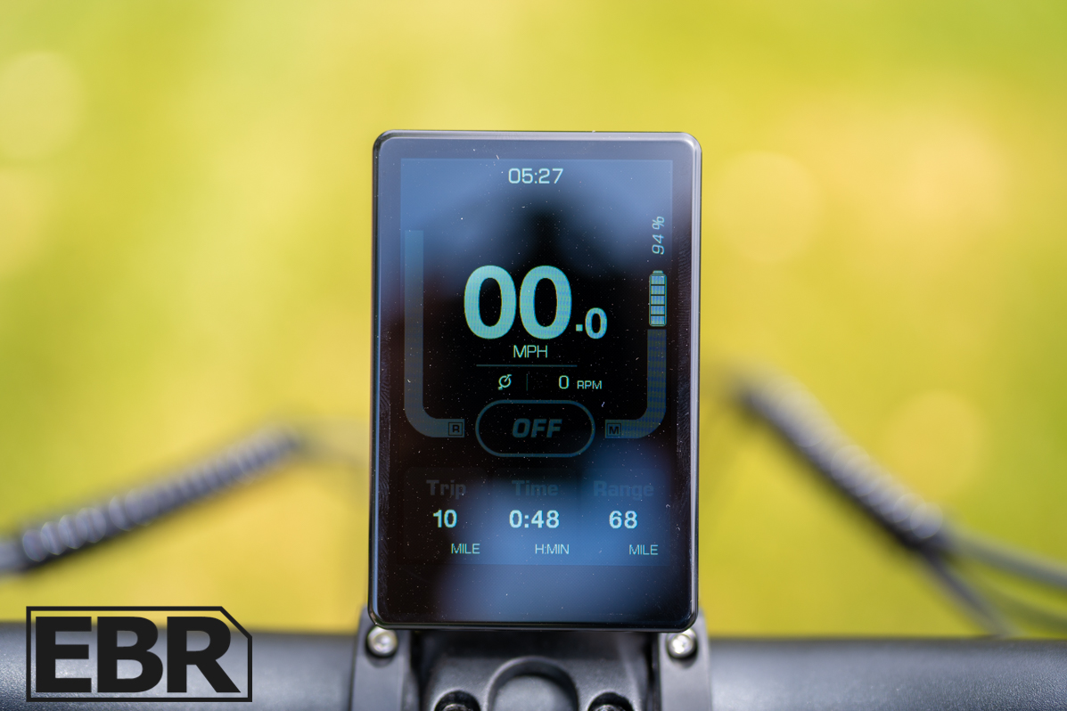 Urtopia Carbon Atom e-bike display screen showing ride data and metrics
