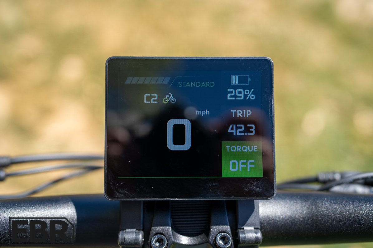 Pedego Latch 2 display screen showing speed battery level and assist settings