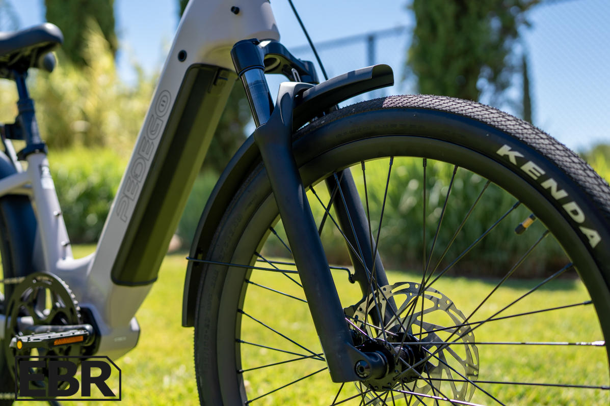 Pedego Ridge Rider 2 front suspension fork close-up detail