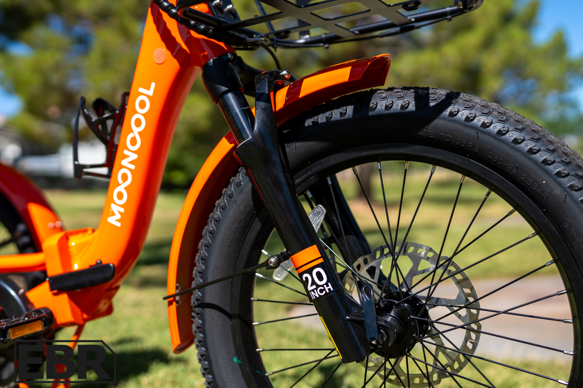 Mooncool TK2 Trike front fork suspension detail close-up