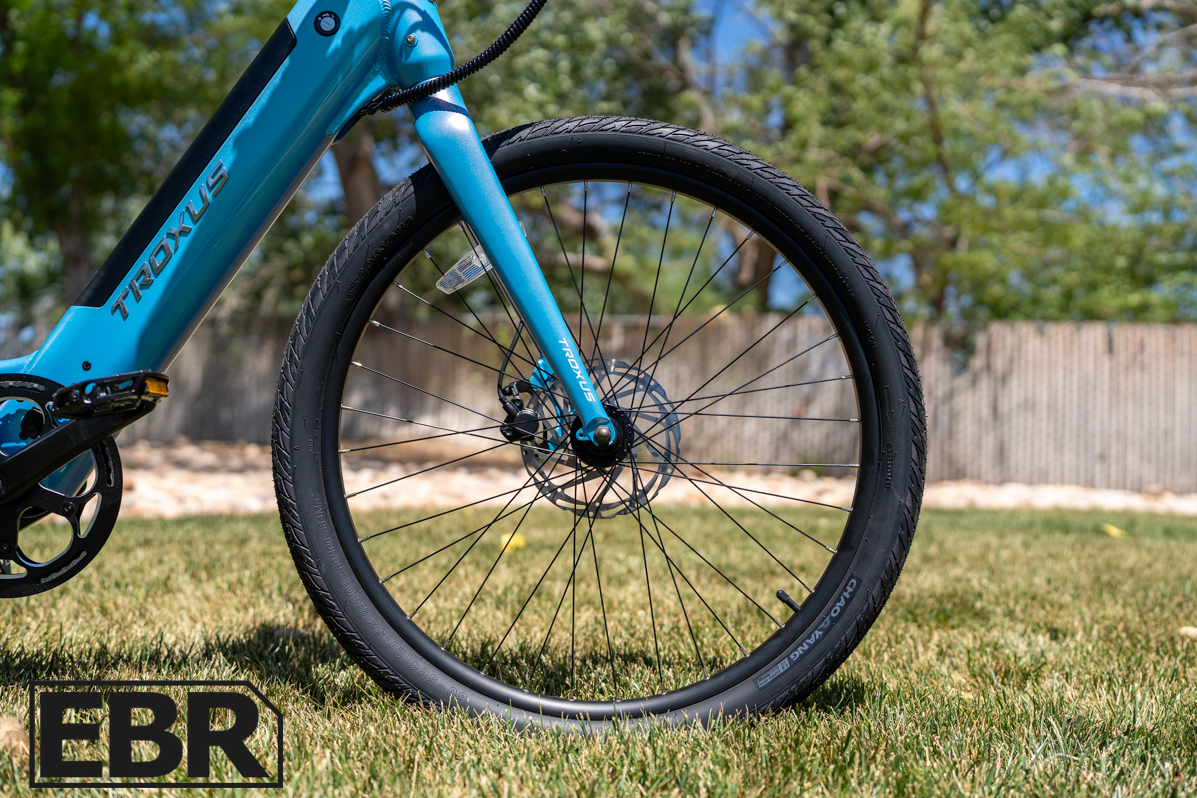 Troxus Trax Whim IQ front wheel close-up detail view