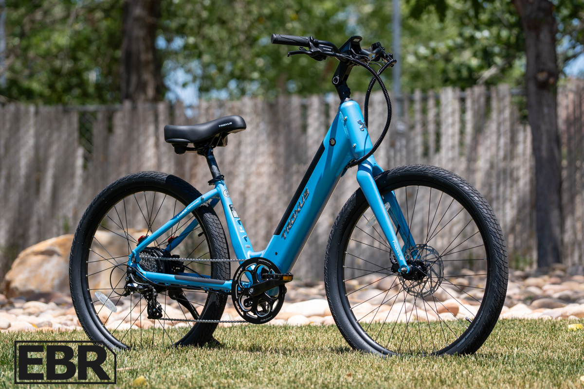 Troxus Trax Whim IQ electric bike hero shot front three-quarter view