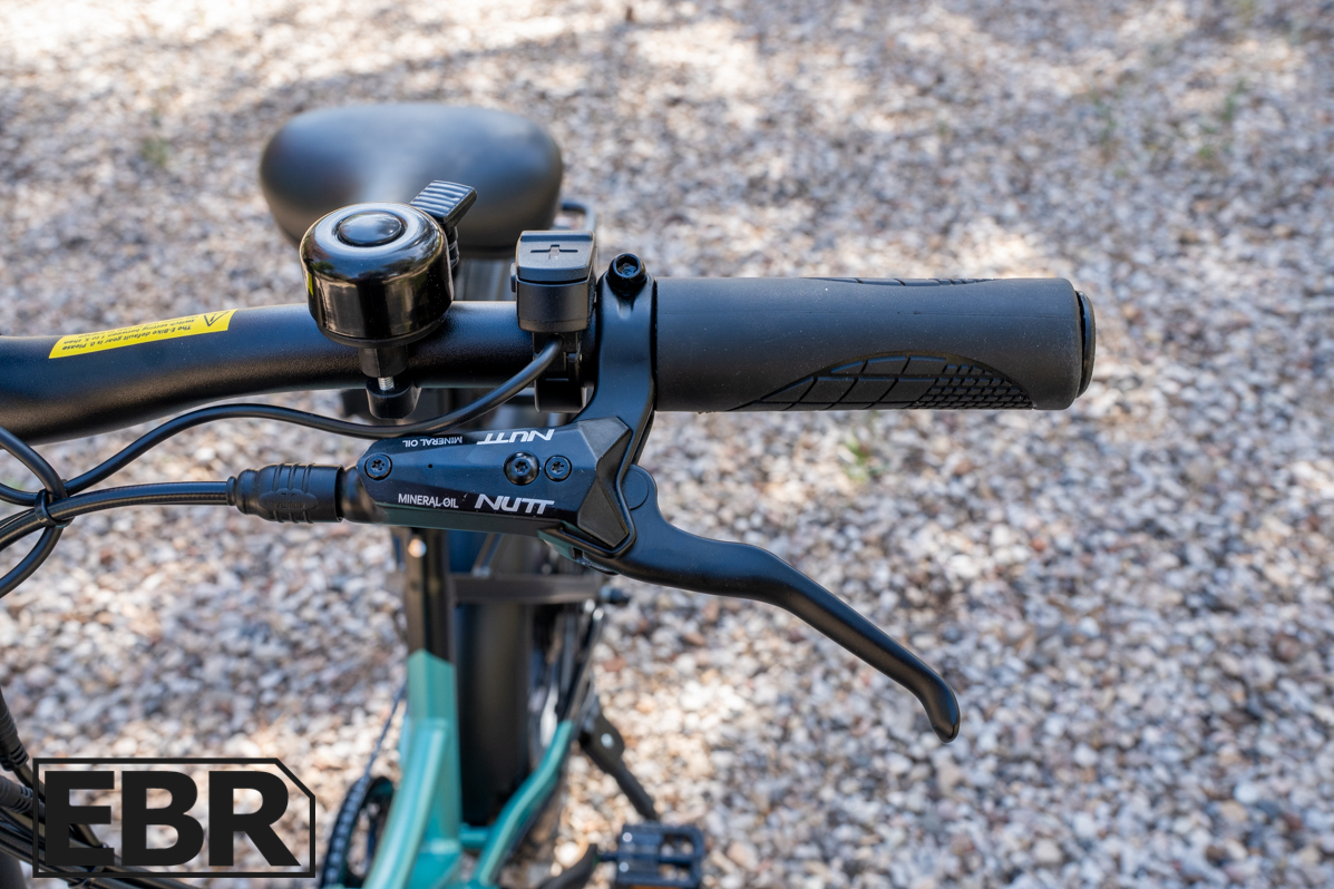 GoTrax F3 left side handlebar controls and display up close