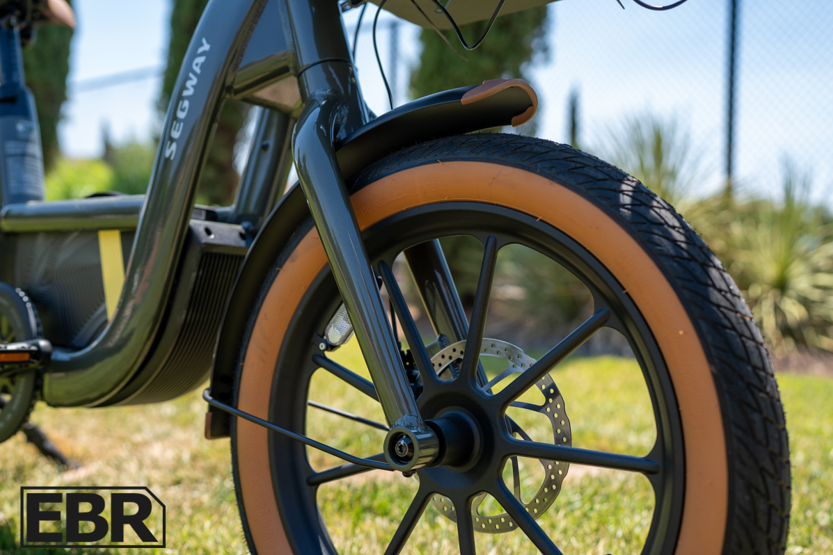 Segway Muxi front fork suspension detail close-up view