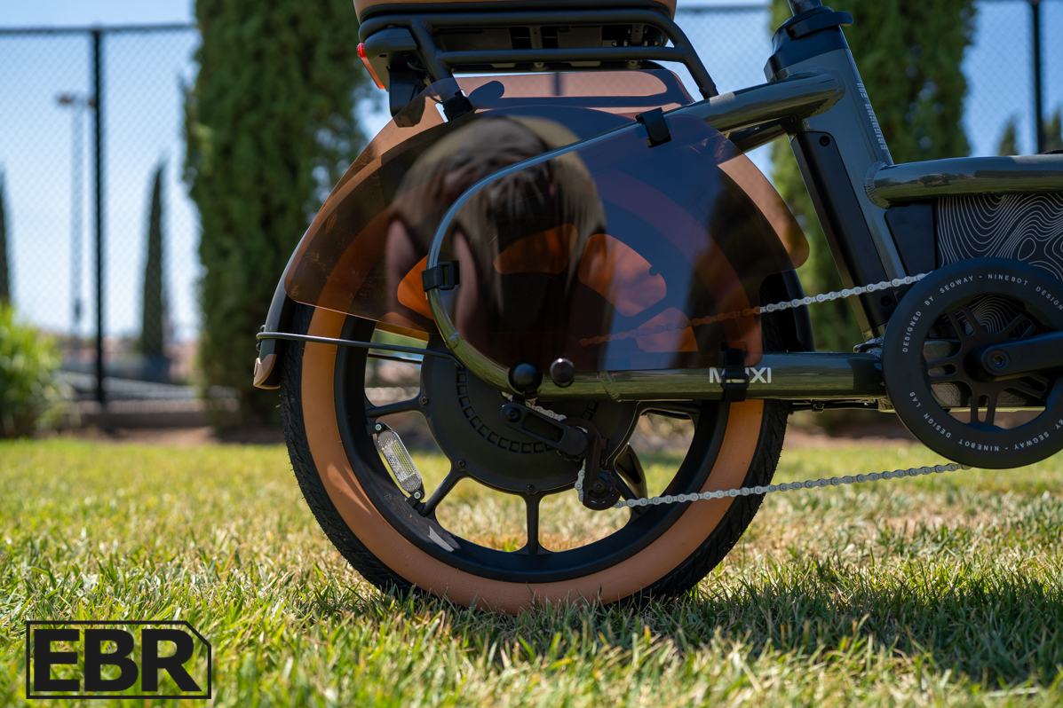 Segway Muxi electric bike rear wheel close-up detail view