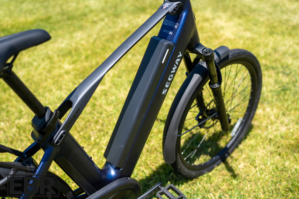 Segway Myon battery pack detail view showing the integrated power system on the electric bike