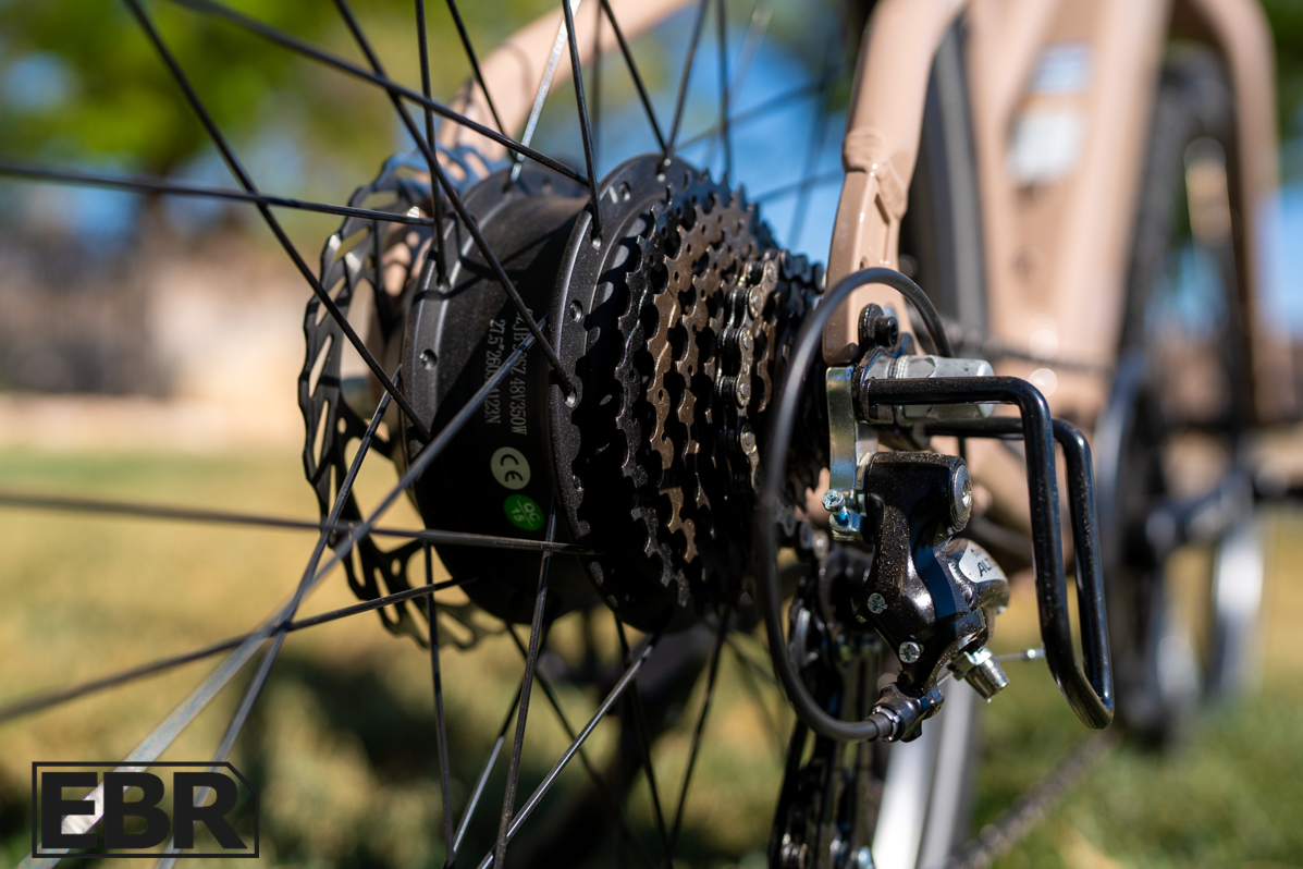 Lectric XPress Lite rear cassette and drivetrain close-up detail