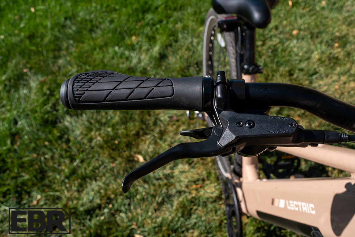 Lectric XPress Lite right side handlebar controls and front view detail